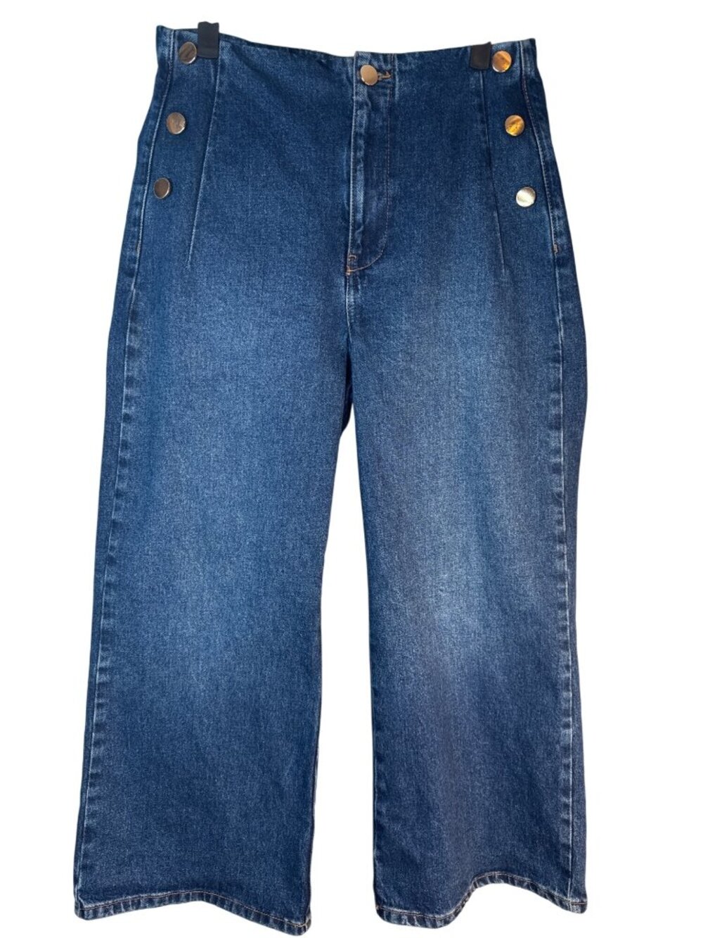 ZARA Wide Leg Button Size 6 Side Jeans Denim High Waist - Picture 7 of 12